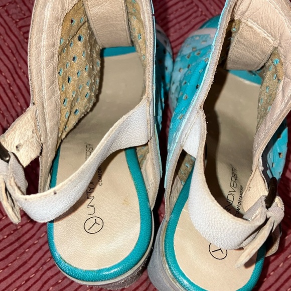 Unity in Diversity turquoise and Cream Heels with Chunky Heel - Picture 10 of 16